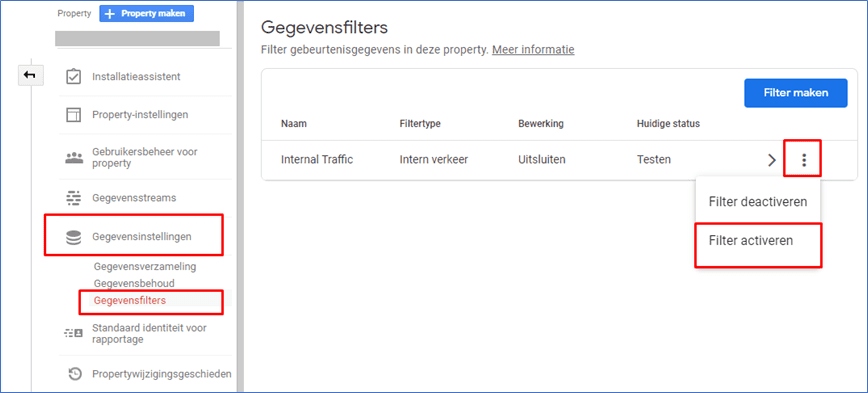 Google Analytics 4.0 21 Filter activeren  - Go2People Websites BV